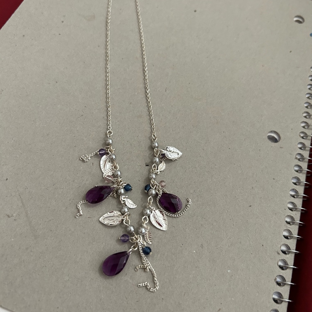 Women’s Vintage Beaded Vine" Necklace By Avon Saq - Purple/Silvertone
